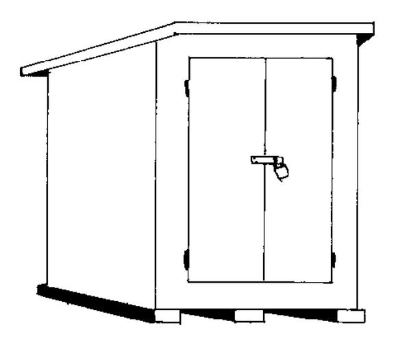 Illustration of a pesticide storage shed with lock